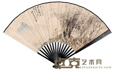 吴琴木 秋林高士 成扇 18.5×46.5cm